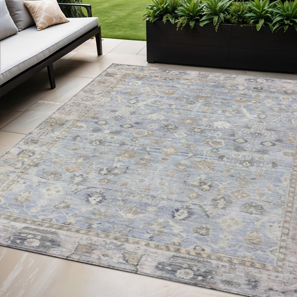 HomeRoots 5' Sky Blue Brown & Ivory Oriental Washable Area Rug for Indoor/Outdoor Spaces - Durable & Stylish! 620534