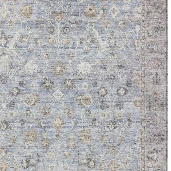 HomeRoots 5' Sky Blue Brown & Ivory Oriental Washable Area Rug for Indoor/Outdoor Spaces - Durable & Stylish! 620534