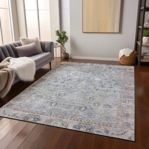 HomeRoots 5' Sky Blue Brown & Ivory Oriental Washable Area Rug for Indoor/Outdoor Spaces - Durable & Stylish! 620534