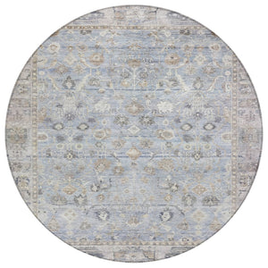 HomeRoots 8' Sky Blue Round Oriental Area Rug - Indoor/Outdoor Durable, Washable, Stain-Resistant Design 620535