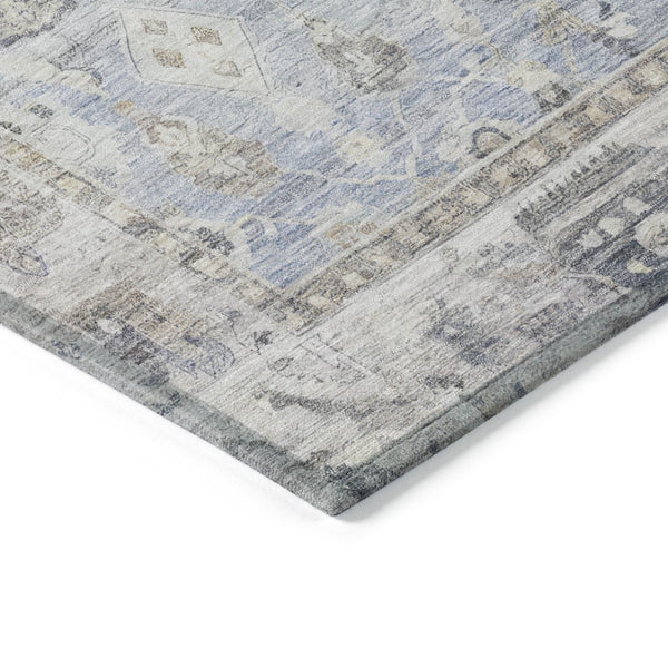 HomeRoots 8' Sky Blue Round Oriental Area Rug - Indoor/Outdoor Durable, Washable, Stain-Resistant Design 620535