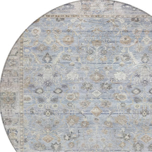 HomeRoots 8' Sky Blue Round Oriental Area Rug - Indoor/Outdoor Durable, Washable, Stain-Resistant Design 620535