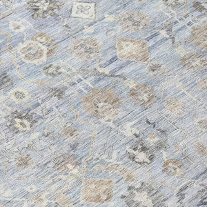 HomeRoots 8' Sky Blue Round Oriental Area Rug - Indoor/Outdoor Durable, Washable, Stain-Resistant Design 620535