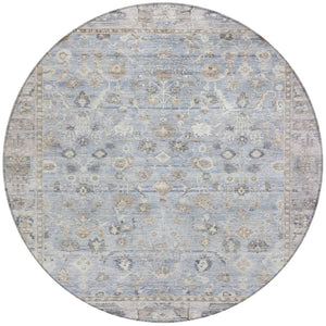 HomeRoots 8' Sky Blue Round Oriental Area Rug - Indoor/Outdoor Durable, Washable, Stain-Resistant Design 620535