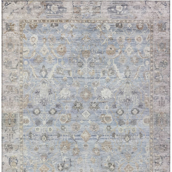 HomeRoots 8' X 10' Sky Blue Brown Ivory Oriental Indoor Outdoor Rug - Washable, Durable & Stylish for Any Space 620536