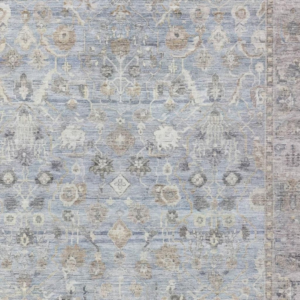 HomeRoots 8' X 10' Sky Blue Brown Ivory Oriental Indoor Outdoor Rug - Washable, Durable & Stylish for Any Space 620536