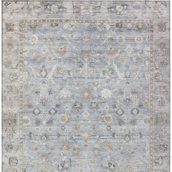 HomeRoots 8' X 10' Sky Blue Brown Ivory Oriental Indoor Outdoor Rug - Washable, Durable & Stylish for Any Space 620536