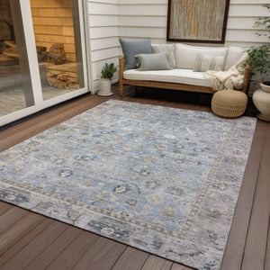 HomeRoots 8' X 10' Sky Blue Brown Ivory Oriental Indoor Outdoor Rug - Washable, Durable & Stylish for Any Space 620536