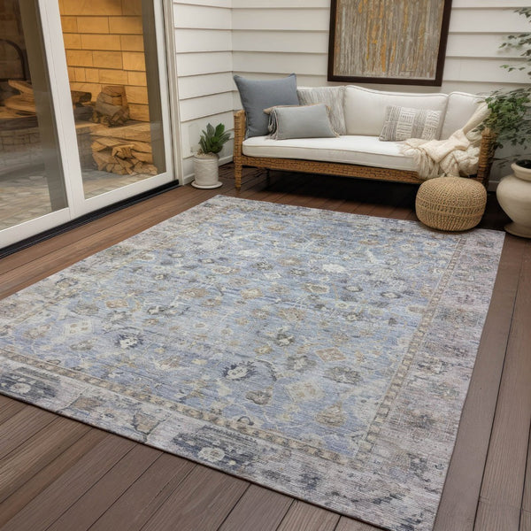 HomeRoots 8' X 10' Sky Blue Brown Ivory Oriental Indoor Outdoor Rug - Washable, Durable & Stylish for Any Space 620536