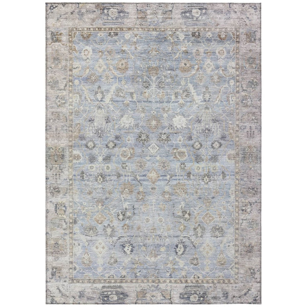 HomeRoots 8' X 10' Sky Blue Brown Ivory Oriental Indoor Outdoor Rug - Washable, Durable & Stylish for Any Space 620536