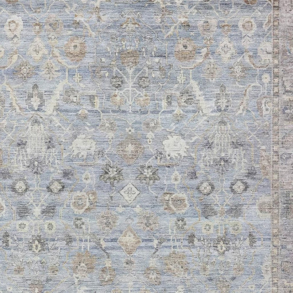HomeRoots 9' Sky Blue, Brown & Ivory Oriental Area Rug – Washable, Indoor/Outdoor, Stain-Resistant Elegance 620537