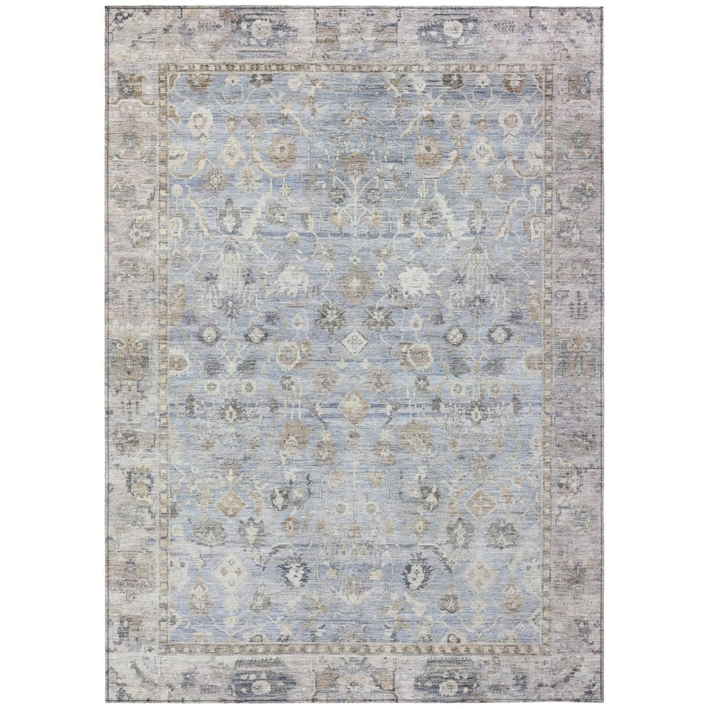 HomeRoots 9' Sky Blue, Brown & Ivory Oriental Area Rug – Washable, Indoor/Outdoor, Stain-Resistant Elegance 620537