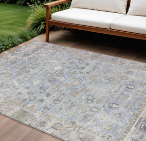 HomeRoots 10' Sky Blue, Brown & Ivory Oriental Washable Area Rug - Durable Indoor/Outdoor Décor for All Spaces 620538