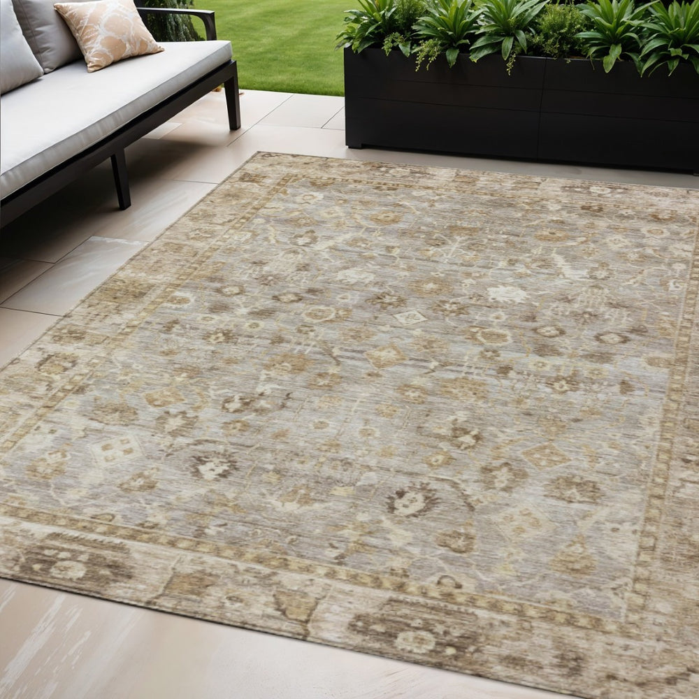 HomeRoots 5' X 8' Taupe Brown Ivory Oriental Rug - Stylish, Durable, Washable for Indoor & Outdoor Use 620540