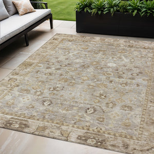 HomeRoots 5' X 8' Taupe Brown Ivory Oriental Rug - Stylish, Durable, Washable for Indoor & Outdoor Use 620540