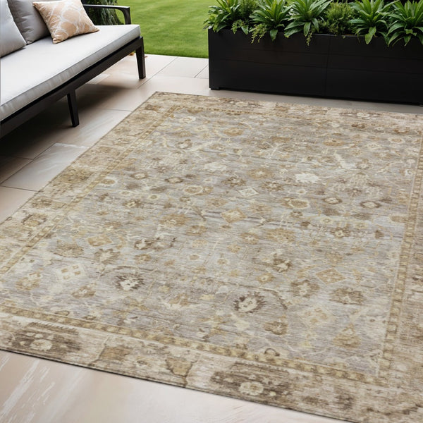 HomeRoots 5' X 8' Taupe Brown Ivory Oriental Rug - Stylish, Durable, Washable for Indoor & Outdoor Use 620540