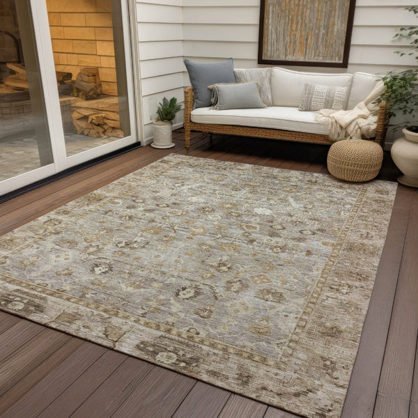 HomeRoots 5' X 8' Taupe Brown Ivory Oriental Rug - Stylish, Durable, Washable for Indoor & Outdoor Use 620540
