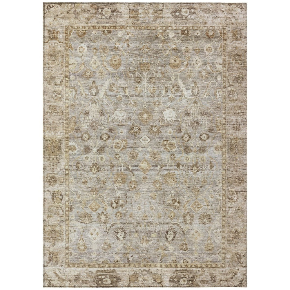 HomeRoots 5' X 8' Taupe Brown Ivory Oriental Rug - Stylish, Durable, Washable for Indoor & Outdoor Use 620540