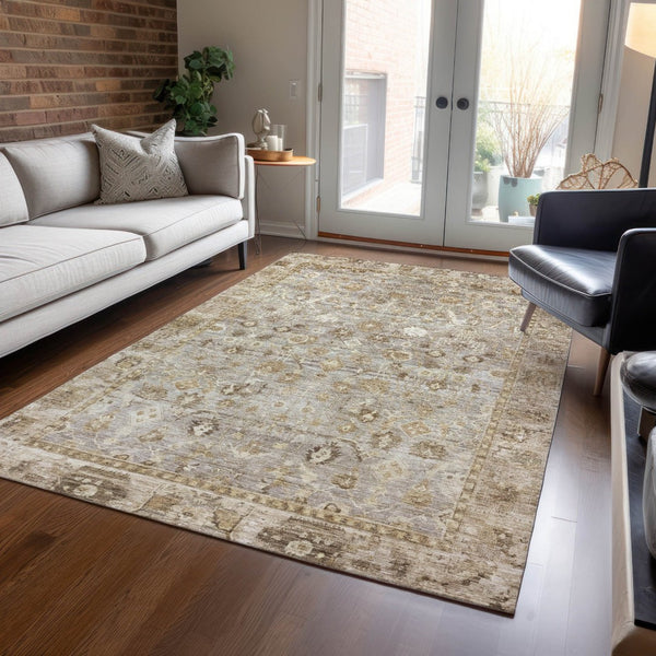 HomeRoots 5' X 8' Taupe Brown Ivory Oriental Rug - Stylish, Durable, Washable for Indoor & Outdoor Use 620540