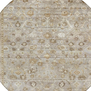 HomeRoots 8' Elegant Taupe Brown & Ivory Round Oriental Washable Rug for Indoor/Outdoor Spaces, Durable Design 620541