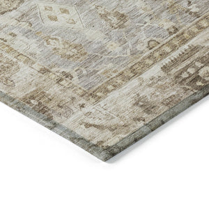 HomeRoots 8' Elegant Taupe Brown & Ivory Round Oriental Washable Rug for Indoor/Outdoor Spaces, Durable Design 620541