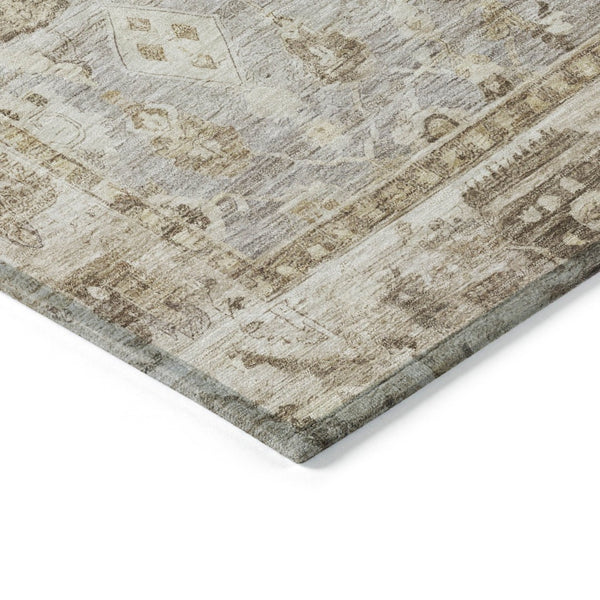 HomeRoots 8' Elegant Taupe Brown & Ivory Round Oriental Washable Rug for Indoor/Outdoor Spaces, Durable Design 620541