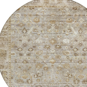 HomeRoots 8' Elegant Taupe Brown & Ivory Round Oriental Washable Rug for Indoor/Outdoor Spaces, Durable Design 620541