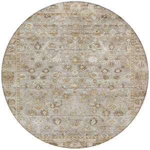 HomeRoots 8' Elegant Taupe Brown & Ivory Round Oriental Washable Rug for Indoor/Outdoor Spaces, Durable Design 620541