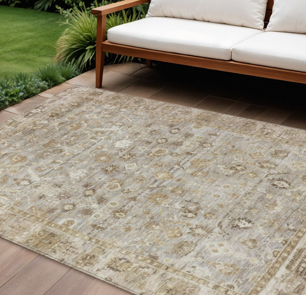 HomeRoots 8' X 10' Taupe Brown & Ivory Oriental Area Rug - Stylish, Durable, Washable for Indoor & Outdoor Use 620542