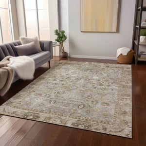 HomeRoots 8' X 10' Taupe Brown & Ivory Oriental Area Rug - Stylish, Durable, Washable for Indoor & Outdoor Use 620542