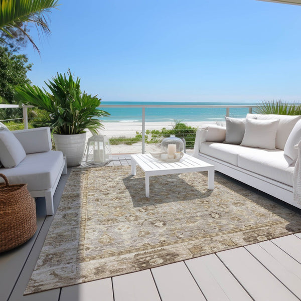 HomeRoots 8' X 10' Taupe Brown & Ivory Oriental Area Rug - Stylish, Durable, Washable for Indoor & Outdoor Use 620542