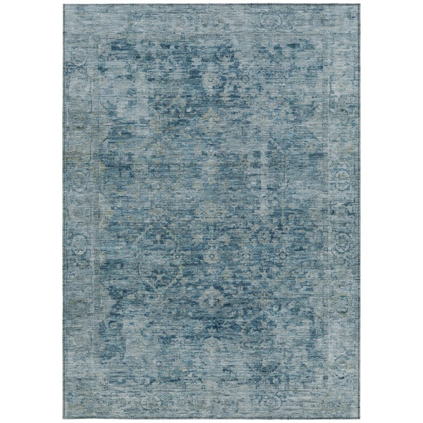 HomeRoots 5' Modern Blue and Gray Abstract Washable Area Rug for Indoor/Outdoor Spaces - Durable & Stylish! 620552