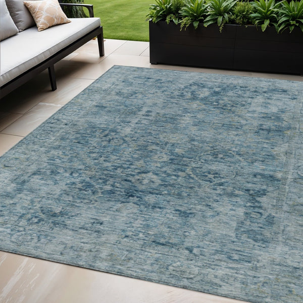 HomeRoots 5' Modern Blue and Gray Abstract Washable Area Rug for Indoor/Outdoor Spaces - Durable & Stylish! 620552