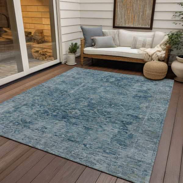 HomeRoots 5' Modern Blue and Gray Abstract Washable Area Rug for Indoor/Outdoor Spaces - Durable & Stylish! 620552