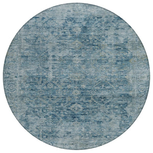 HomeRoots 8' Blue and Gray Round Abstract Area Rug - Washable, Durable, Stylish for Indoor & Outdoor Spaces 620553