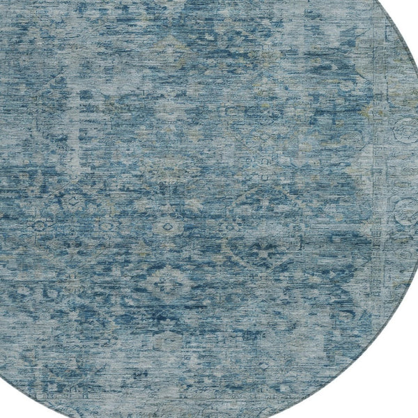 HomeRoots 8' Blue and Gray Round Abstract Area Rug - Washable, Durable, Stylish for Indoor & Outdoor Spaces 620553