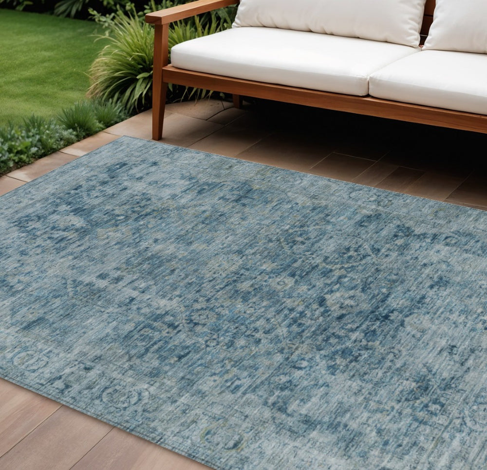 HomeRoots 8' X 10' Washable Blue and Gray Abstract Area Rug – Stylish, Durable, Indoor-Outdoor Versatility! 620554