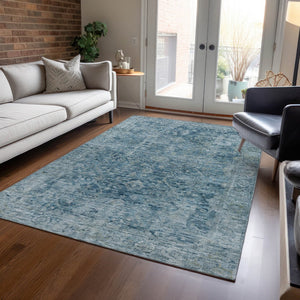 HomeRoots 8' X 10' Washable Blue and Gray Abstract Area Rug – Stylish, Durable, Indoor-Outdoor Versatility! 620554