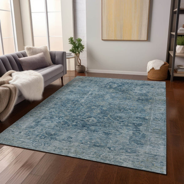 HomeRoots 8' X 10' Washable Blue and Gray Abstract Area Rug – Stylish, Durable, Indoor-Outdoor Versatility! 620554