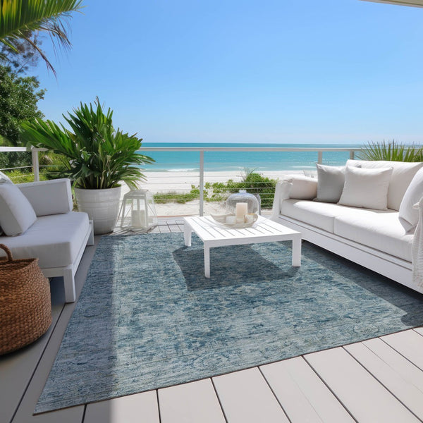 HomeRoots 8' X 10' Washable Blue and Gray Abstract Area Rug – Stylish, Durable, Indoor-Outdoor Versatility! 620554
