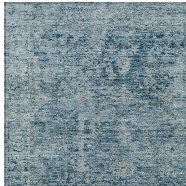 HomeRoots 10' Blue And Gray Abstract Washable Area Rug - Stylish, Durable, Non-Slip for Indoor & Outdoor Spaces 620556