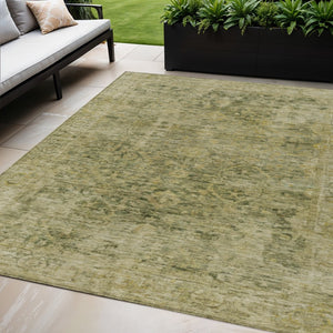 HomeRoots 5' Green and Gold Abstract Area Rug - Washable, Durable, Indoor/Outdoor, Perfect for High-Traffic Spaces 620558