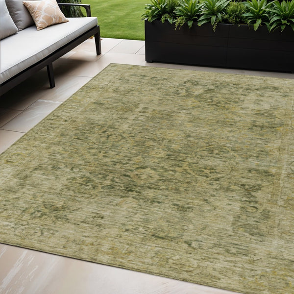 HomeRoots 5' Green and Gold Abstract Area Rug - Washable, Durable, Indoor/Outdoor, Perfect for High-Traffic Spaces 620558