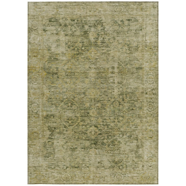 HomeRoots 5' Green and Gold Abstract Area Rug - Washable, Durable, Indoor/Outdoor, Perfect for High-Traffic Spaces 620558