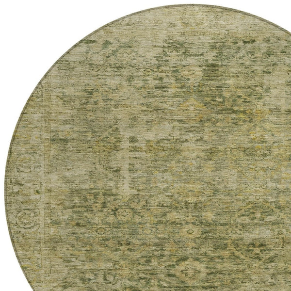 HomeRoots 8' Green and Gold Abstract Geometric Washable Area Rug for Indoor & Outdoor High-Traffic Spaces 620559
