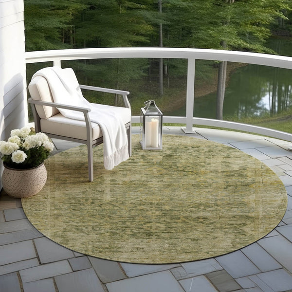 HomeRoots 8' Green and Gold Abstract Geometric Washable Area Rug for Indoor & Outdoor High-Traffic Spaces 620559