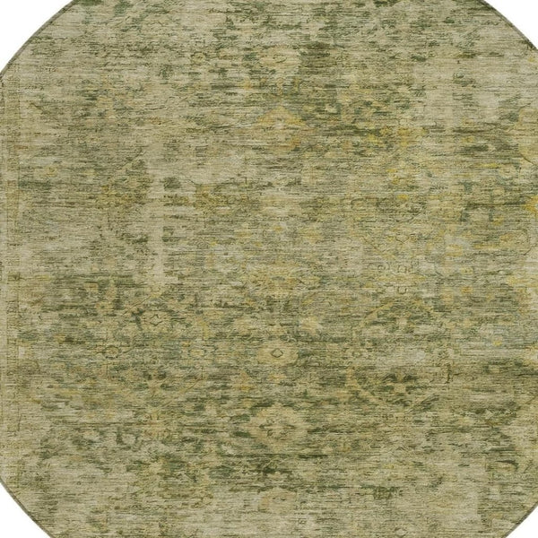 HomeRoots 8' Green and Gold Abstract Geometric Washable Area Rug for Indoor & Outdoor High-Traffic Spaces 620559