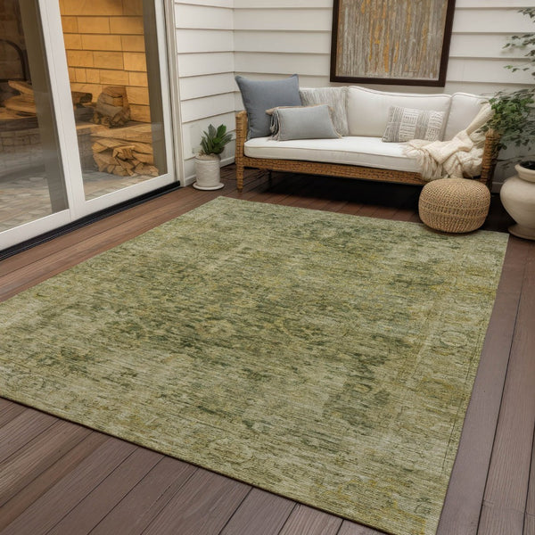 HomeRoots 8' X 10' Stylish Green and Gold Abstract Area Rug - Washable, Durable Indoor/Outdoor Home Accent 620560