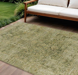 HomeRoots 10' Green and Gold Abstract Area Rug - Washable, Indoor/Outdoor Durable Design for Busy Spaces 620562