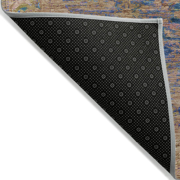 HomeRoots 5' Navy Blue and Gold Abstract Area Rug - Washable, Durable, Indoor/Outdoor, Modern Design for Any Space 620570